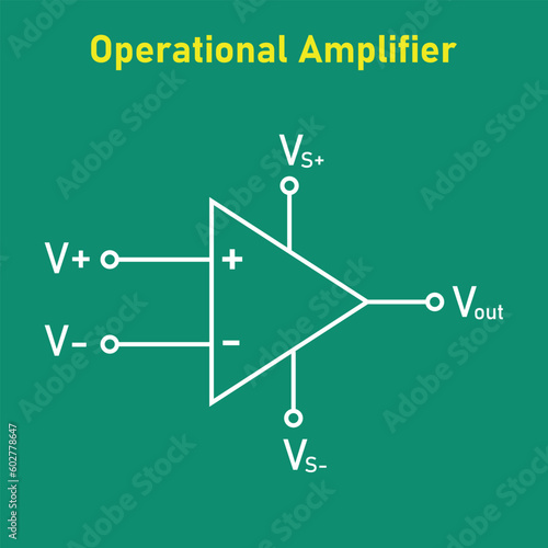 Operational amplifier symbol in physics. Op amp schematic symbol. Vector illustration.
