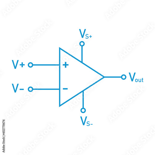 Operational amplifier symbol in physics. Op amp schematic symbol. Vector illustration.