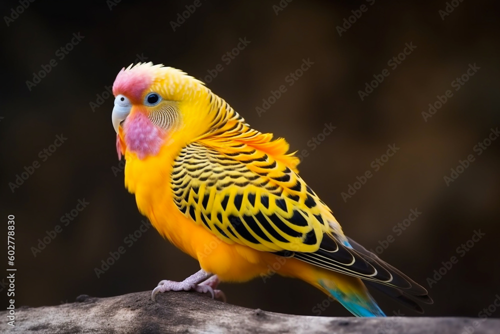 Colorful yellow budgie bird on black background. Generative ai Colorful yellow budgie bird on black background. Generative ai