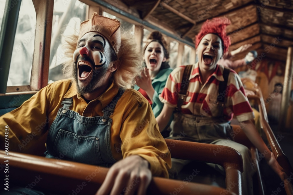 terrible clowns on roller coaster AI generated image