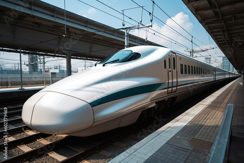 Shinkansen bullet train at a station, generative AI