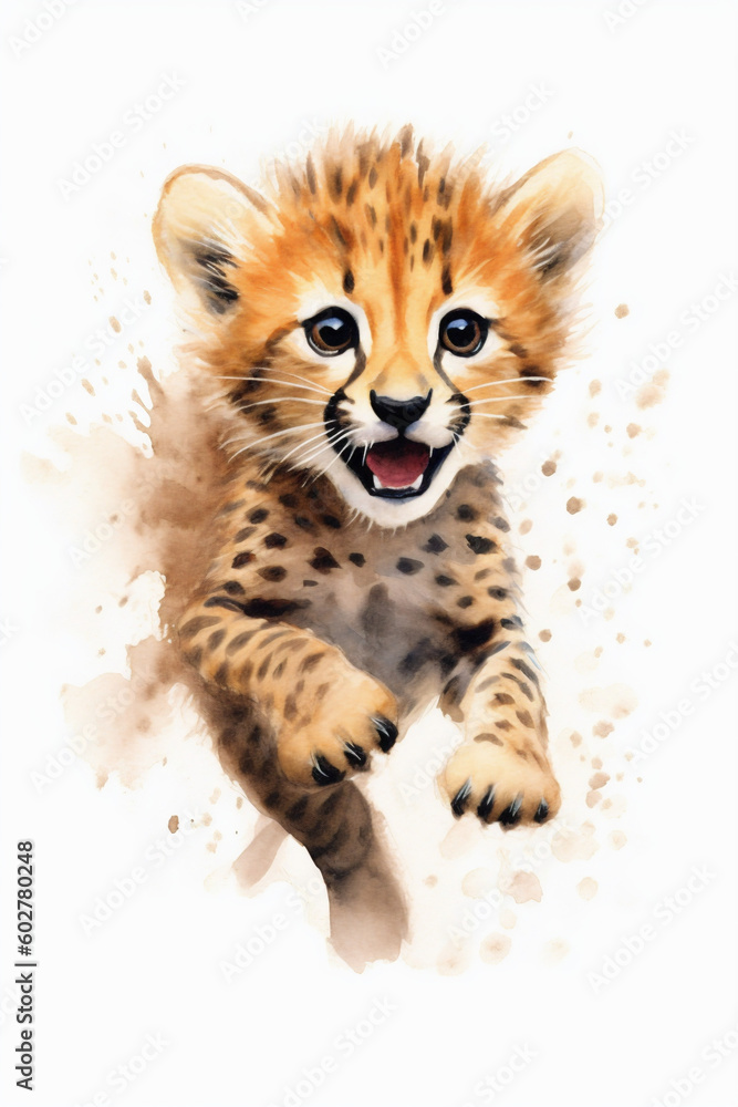 Fototapeta premium junger Gephard, Cheetah Cub, Water Colour Art, 3584x5376, Ratio 2:3