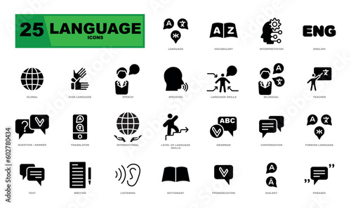 Languages ​​icons. Set includes language icons, translations, language learning and more. Perfect for a website.