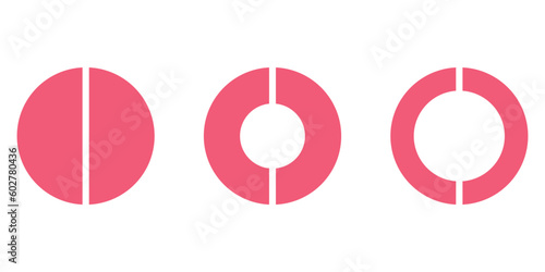 Set of two parts of circle. Pie chart with two same size sectors. Vector illustration isolated on white background.