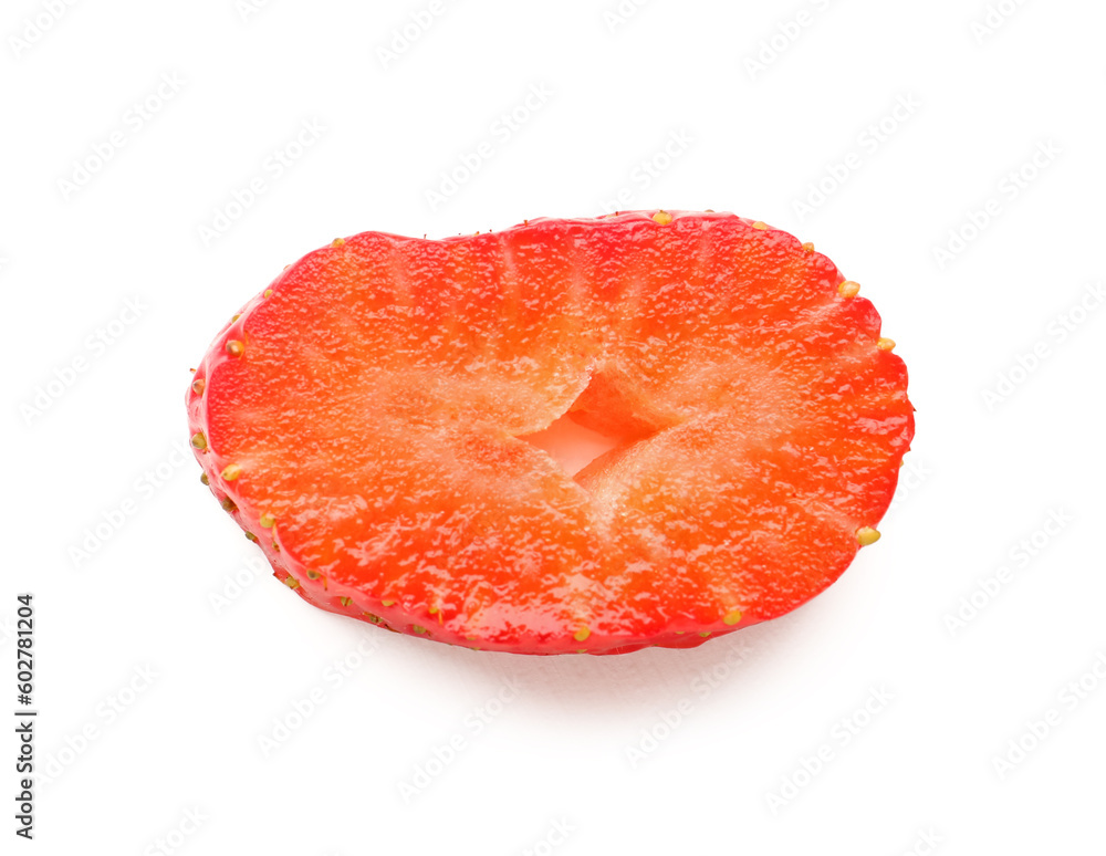 Slice of fresh strawberry on white background Slice of fresh strawberry on white background