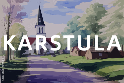 Karstula: Beautiful painting of an Finnish village with the name Karstula in Keski-Suomi