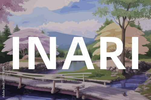 Inari: Beautiful painting of an Finnish village with the name Inari in Lappi