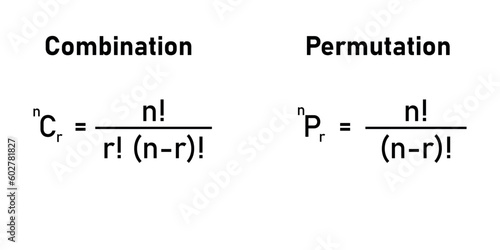 Permutation and combination formulas in mathematics.