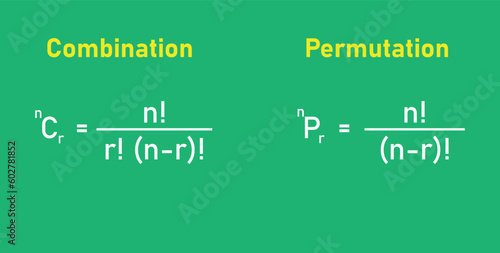 Permutation and combination formulas in mathematics.