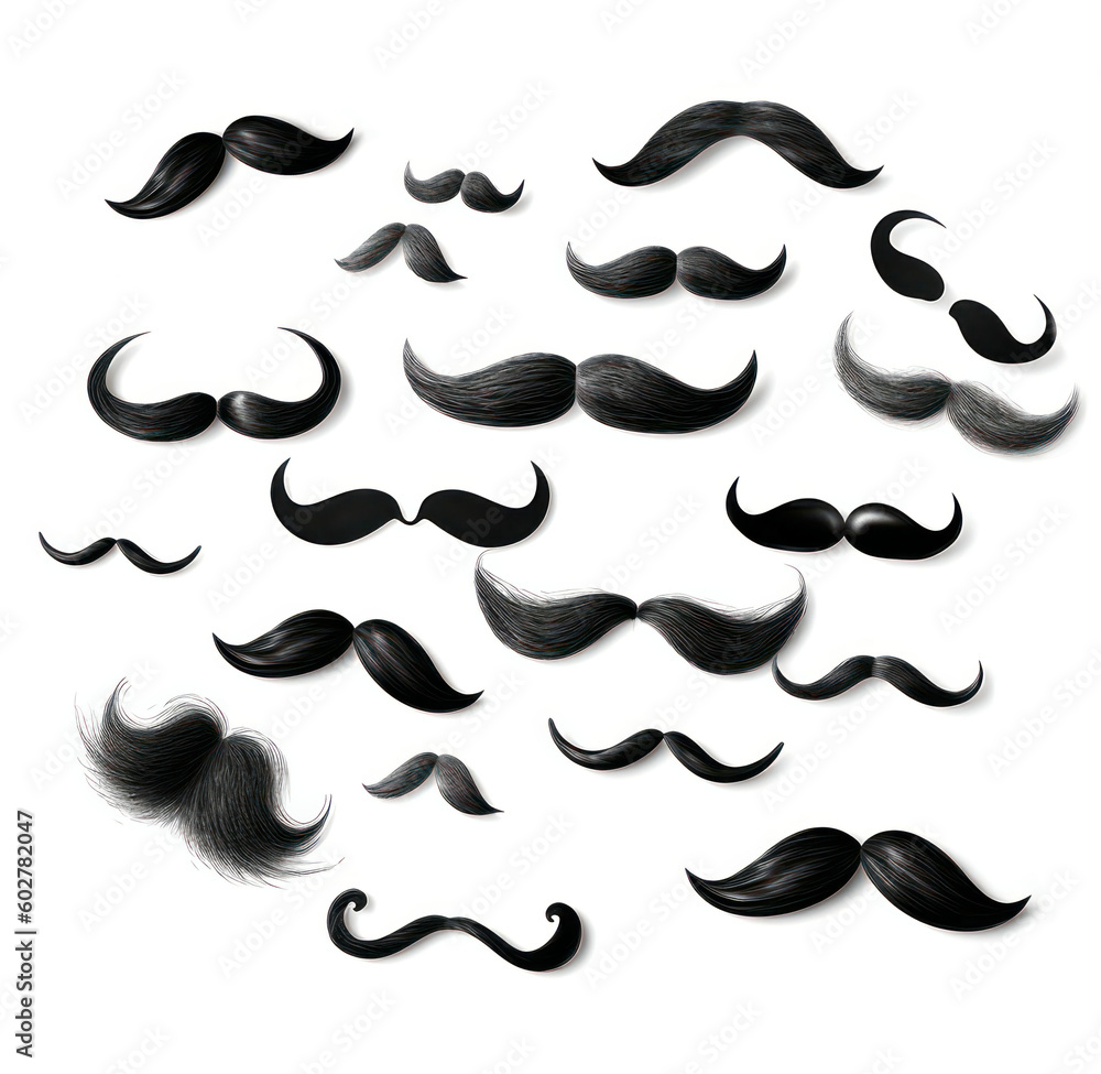 Father's day icons set isolated on white background. male mustache shapes in black and white. illustration. Generative AI Father's day icons set isolated on white background. male mustache shapes in black and white. illustration. Generative AI