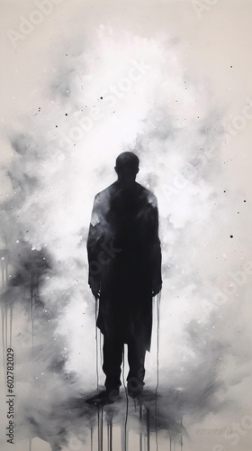 A man standing in the middle of a cloud filled sky. Generative AI.