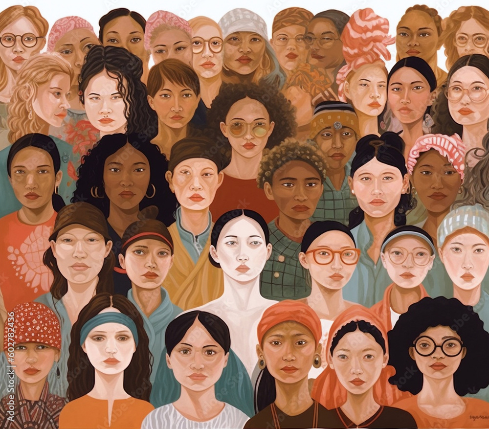 Diverse crowd of womens, different faces of various ethnicities. Generative AI Diverse crowd of womens, different faces of various ethnicities. Generative AI