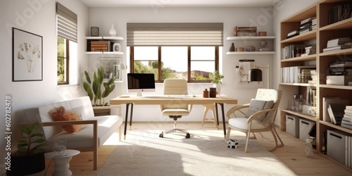 Modern Stylish Home Office Setup AI Generated Generative AI © ArquitecAi