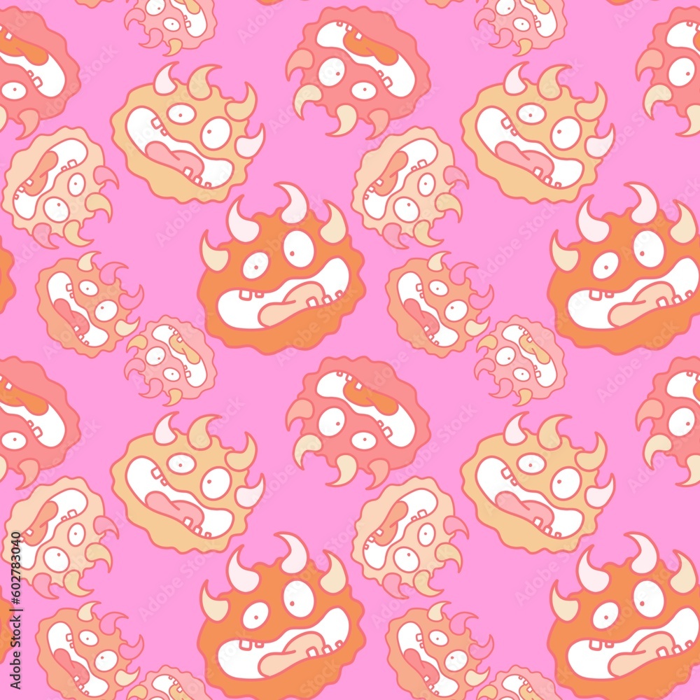 Fototapeta premium Cartoon monsters seamless emoticons aliens pattern for kids clothes print and wrapping paper and fabrics