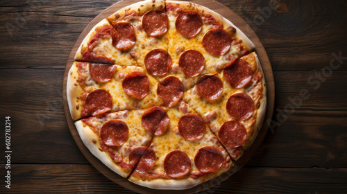 A Pepperoni Pizza on a Rustic Table