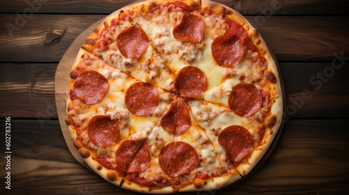 A Pepperoni Pizza on a Rustic Table