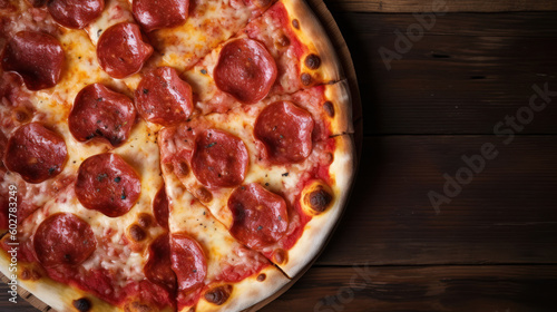 A Pepperoni Pizza on a Rustic Table