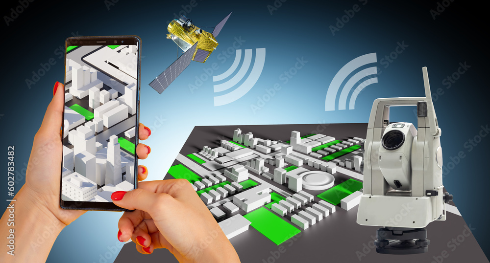 Satellite geodesy Hands of surveyor - 1000 F 602783482 VL2OdyMw4J8Mh3CYEdshGQKiIX1vneuw 