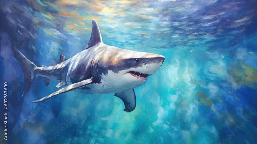 Naklejka premium Great white shark created with generative AI technology