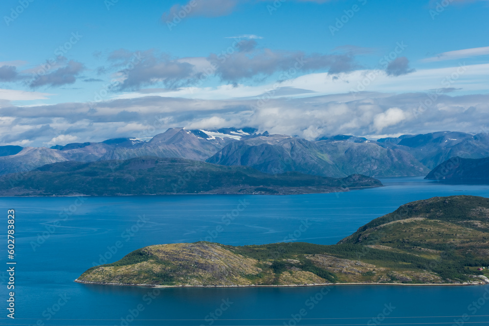 Beautiful landscape of the sea over the mountains of northern  Norway
