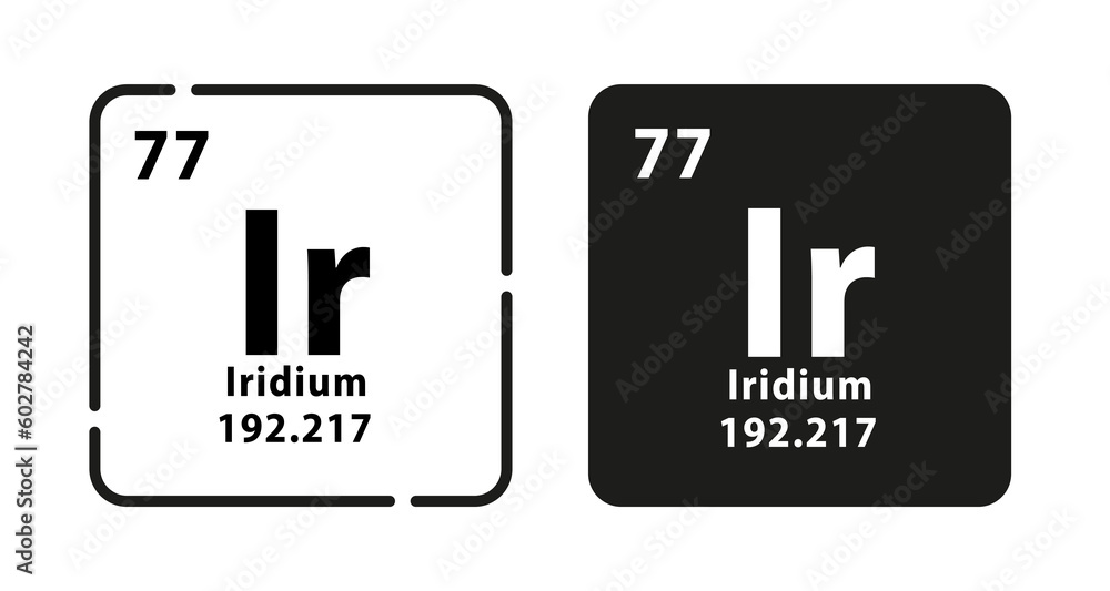 Iridium periodic element icon. The chemical element of the periodic table. Sign with atomic number. Atomic mass and electronegativity values. Vector illustration Iridium periodic element icon. The chemical element of the periodic table. Sign with atomic number. Atomic mass and electronegativity values. Vector illustration