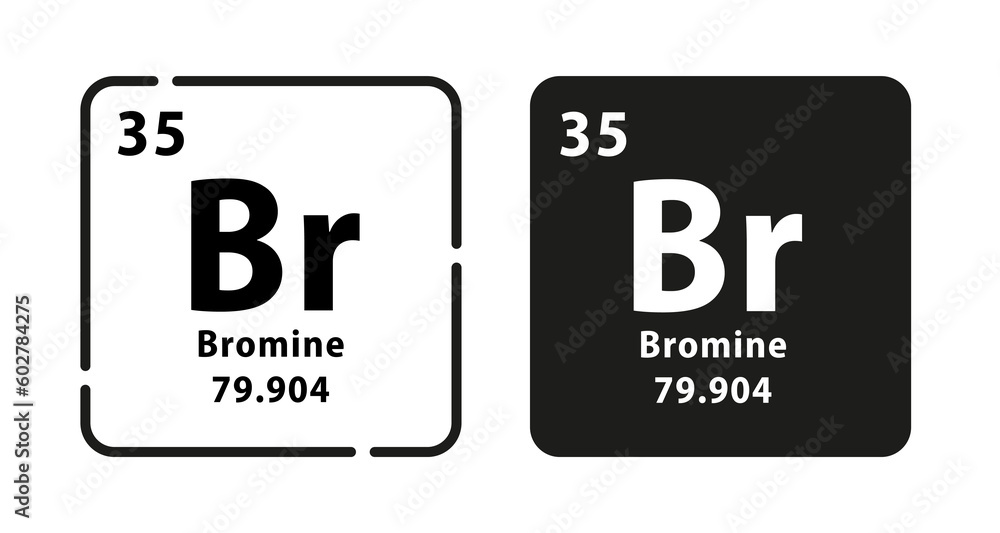 Bromine periodic element icon. The chemical element of the periodic table. Sign with atomic number. Atomic mass and electronegativity values. Vector illustration - obrazy, fototapety, plakaty 