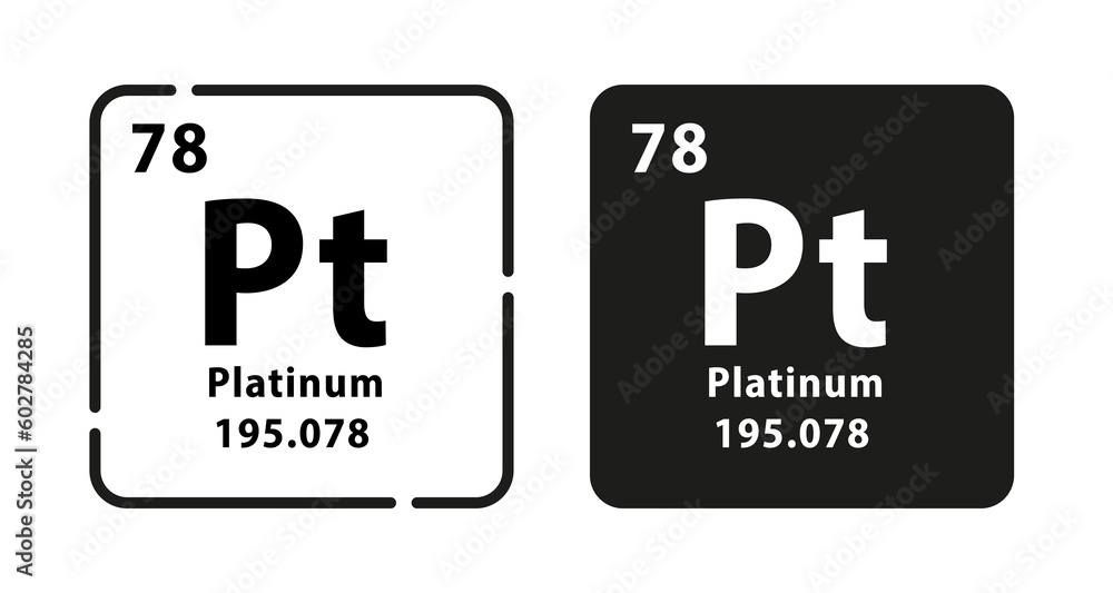 Platinum periodic element icon. The chemical element of the periodic table. Sign with atomic number. Atomic mass and electronegativity values. Vector illustration Platinum periodic element icon. The chemical element of the periodic table. Sign with atomic number. Atomic mass and electronegativity values. Vector illustration