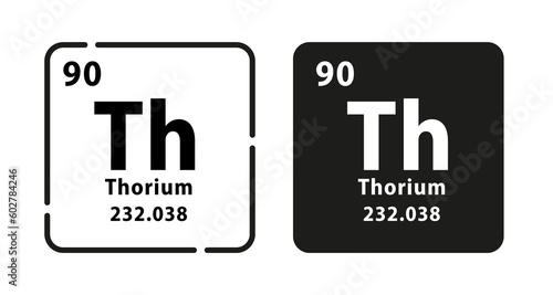 Thorium periodic element icon. The chemical element of the periodic table. Sign with atomic number. Atomic mass and electronegativity values. Vector illustration