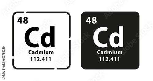 Cadmium periodic element icon. The chemical element of the periodic table. Sign with atomic number. Atomic mass and electronegativity values. Vector illustration