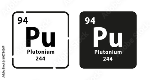 Plutonium periodic element icon. The chemical element of the periodic table. Sign with atomic number. Atomic mass and electronegativity values. Vector illustration