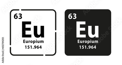 Europium periodic element icon. The chemical element of the periodic table. Sign with atomic number. Atomic mass and electronegativity values. Vector illustration