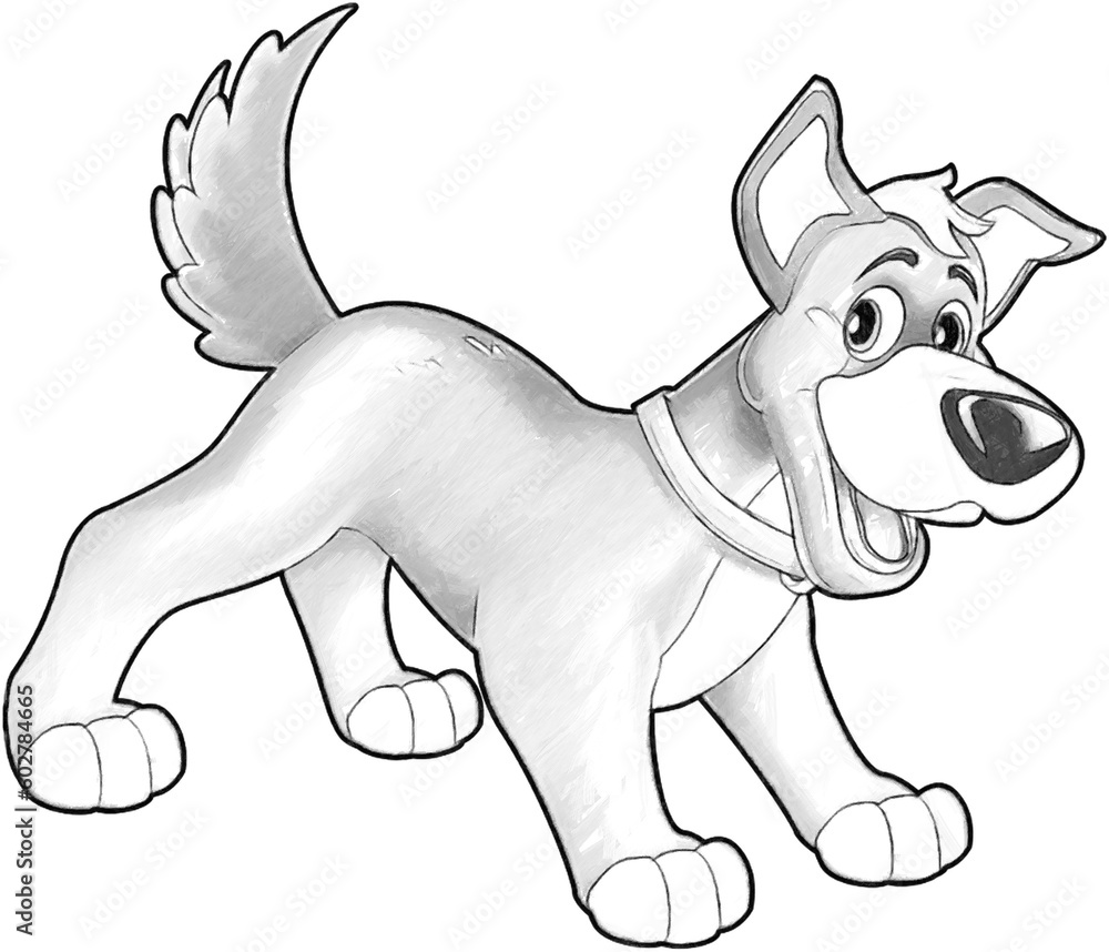sketch cartoon scene with happy farm dog having fun illustration for children sketch cartoon scene with happy farm dog having fun illustration for children