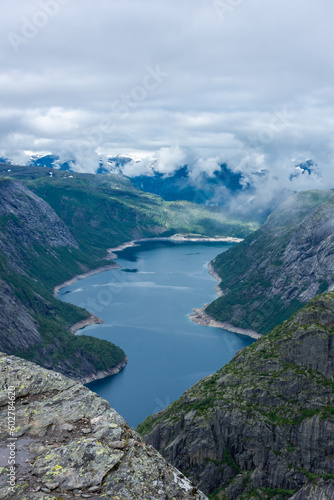 The amazing landscape of the Ringedalsvatnet Lake from Trolltunga scenic spot, Norway