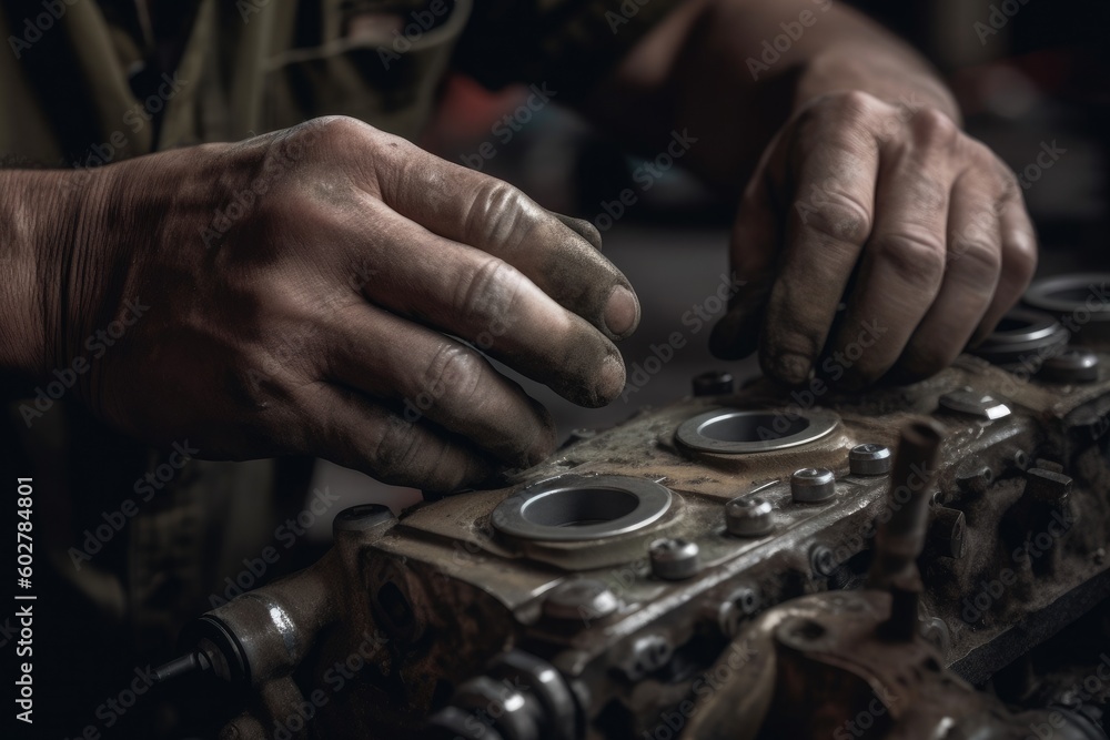 Mechanic's Hands, Expertly Working on an Engine
