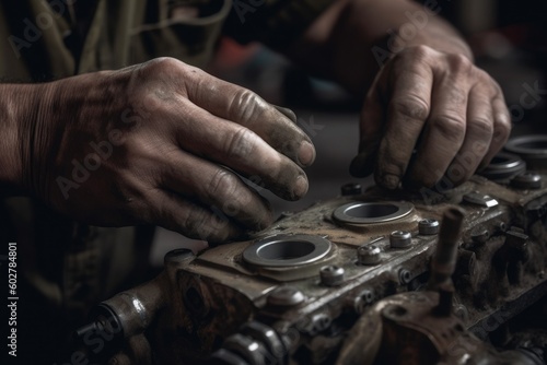 Mechanic's Hands, Expertly Working on an Engine