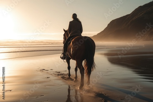 Person Riding a Horse along a Beach
