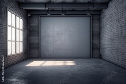 an empty room with brick walls and windows Generative AI