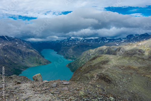 Amazing view of the Gjende Glacial Lake from the Besseggen Ridge, Norway