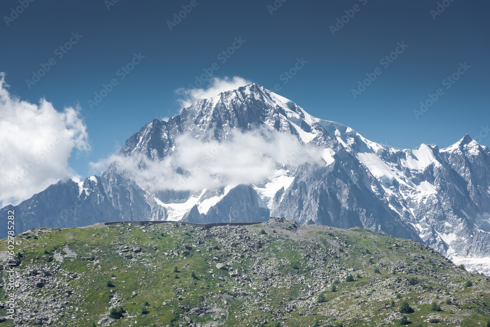 Beautiful view of the Alps and the Mont Blanc between Italy and  France