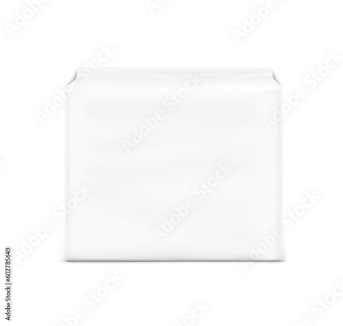 High realistic package bag mockup. Front view. Vector illustration isolated on white background. Easy to use for presentation your product, design. EPS10. 