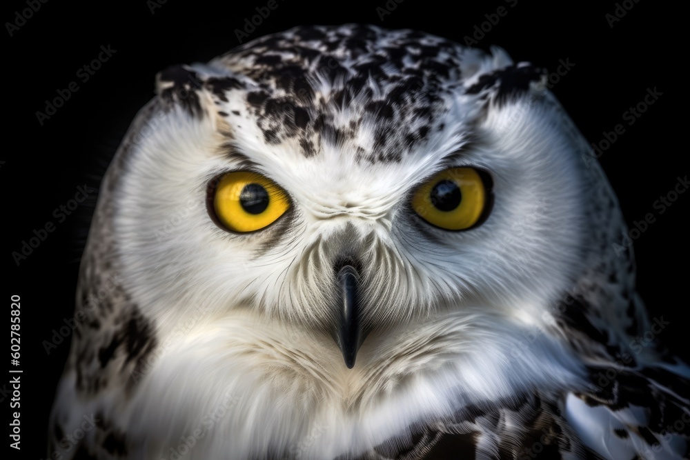 Obraz premium detailed close-up of an owl with striking yellow eyes Generative AI