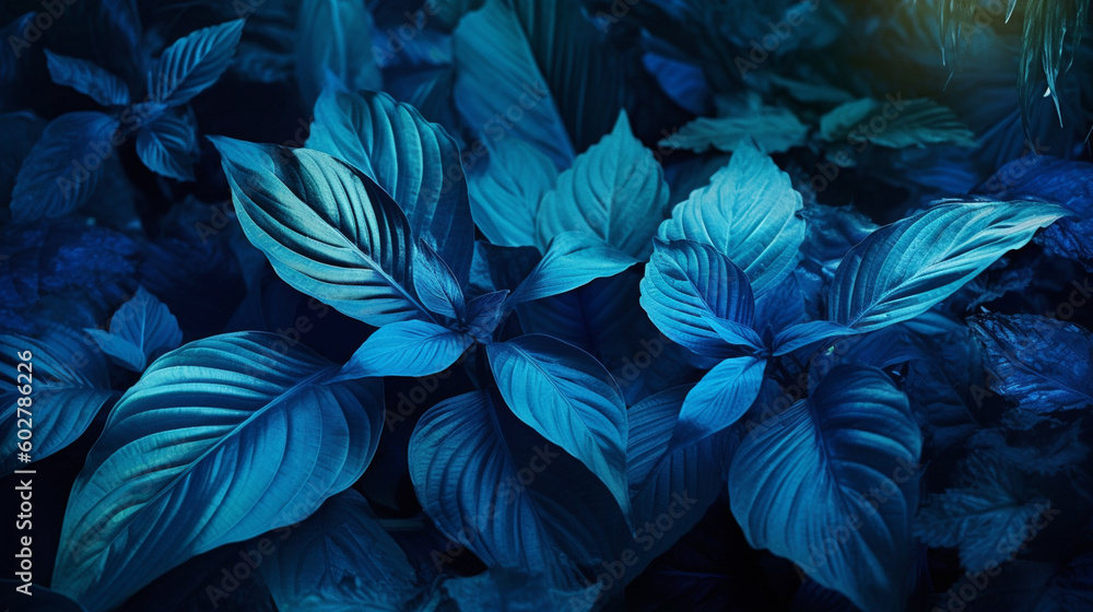Blue Leaves Bundle Background - Generative AI