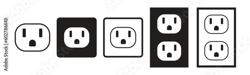 NEMA 5-15 grounded power outlet vector icon set, AC power plugs and sockets icon set , Power electric socket photo