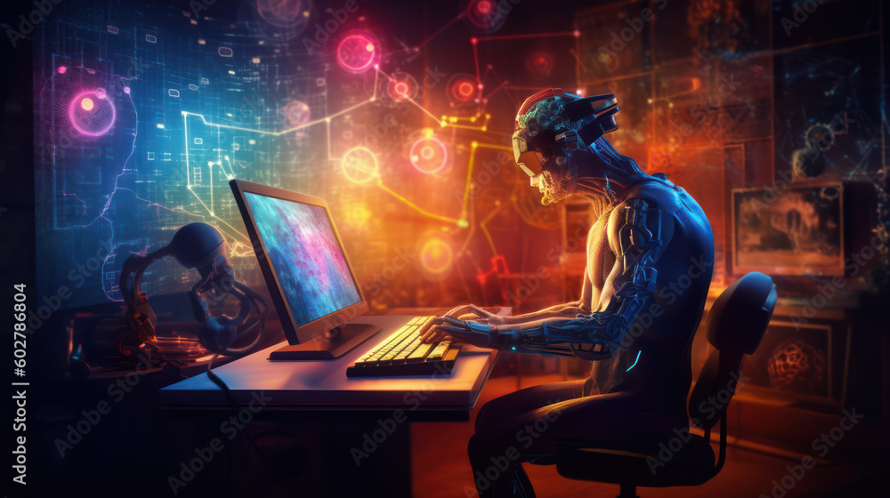 Digital Confluence: A Person Engaging with a GPT Model Interface Amidst AI Symbols, Generative AI Digital Confluence: A Person Engaging with a GPT Model Interface Amidst AI Symbols, Generative AI
