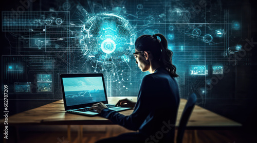 Digital Confluence: A Person Engaging with a GPT Model Interface Amidst AI Symbols, Generative AI
