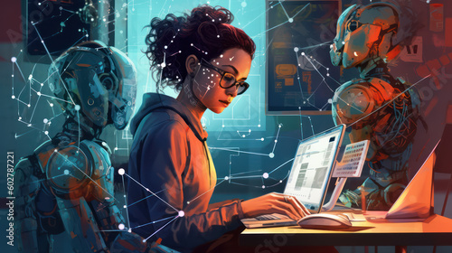 Digital Confluence: A Person Engaging with a GPT Model Interface Amidst AI Symbols, Generative AI