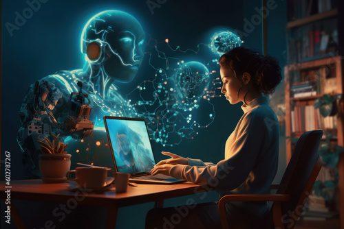 Digital Confluence: A Person Engaging with a GPT Model Interface Amidst AI Symbols, Generative AI