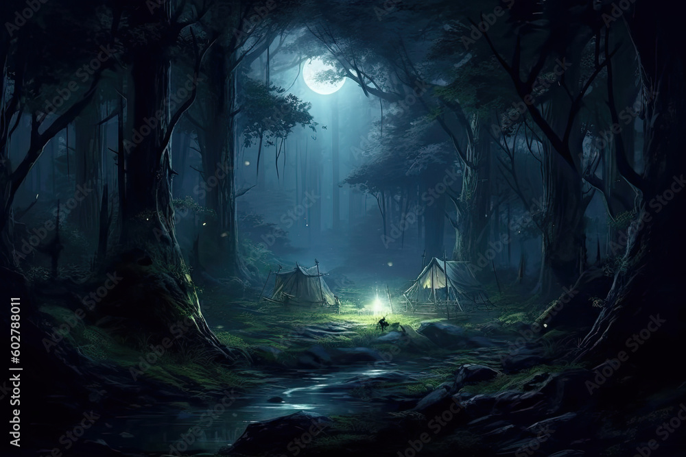 dark forest in the night generative ai