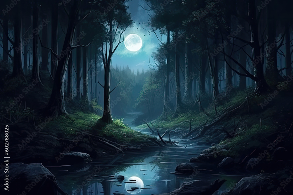 Fototapeta premium forest in the night generative ai