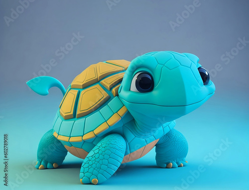 cute 3d turtle, Cute 3D Cartoon turtle character. Cute Smiling Turtle. Generative Ai 